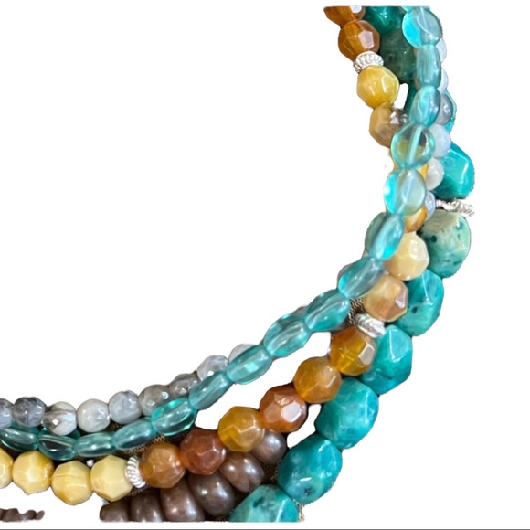 MULTI-STRAND Faux Turquoise Brown and Aqua beaded necklace - Picture 2 of 7